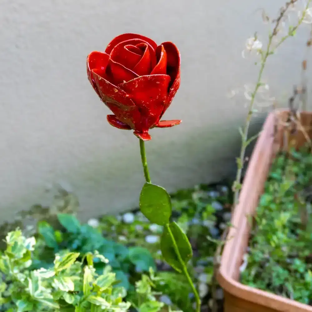 Rose - Fleur en fer forgé pour jardin - Décoration en métal recyclé - 1