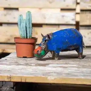 Sculpture Hippopotame métal recyclé pour jardin & intérieur - 1