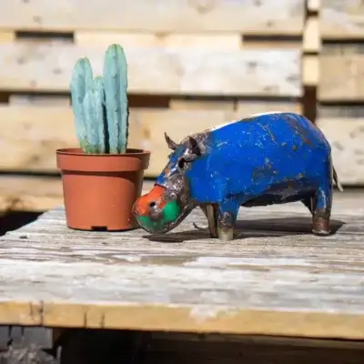 Sculpture Hippopotame métal recyclé pour jardin & intérieur - 1