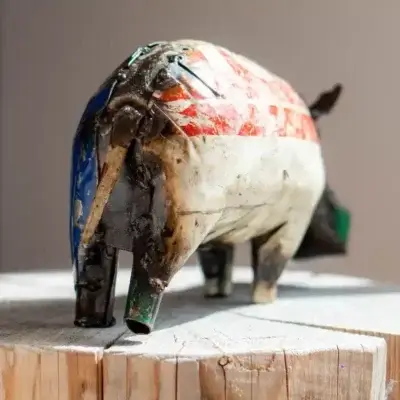 Sculpture Hippopotame métal recyclé pour jardin & intérieur - 5