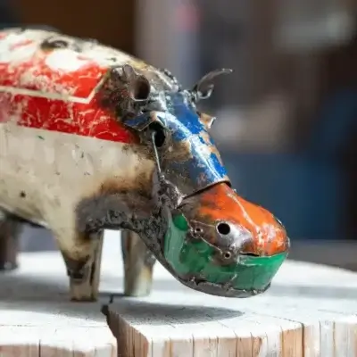 Sculpture Hippopotame métal recyclé pour jardin & intérieur - 6