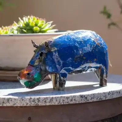 Sculpture Hippopotame métal recyclé pour jardin & intérieur - 7