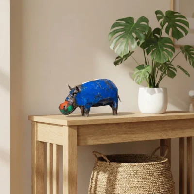 Sculpture Hippopotame métallique récupération - jardin & intérieur - Interieur