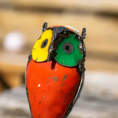 Sculpture chouette (13cm) en métal de récupération - statue fer forgé - 3