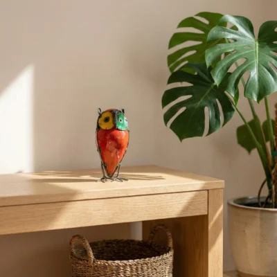 Sculpture chouette en métal de récupération - statue fer forgé - interieur