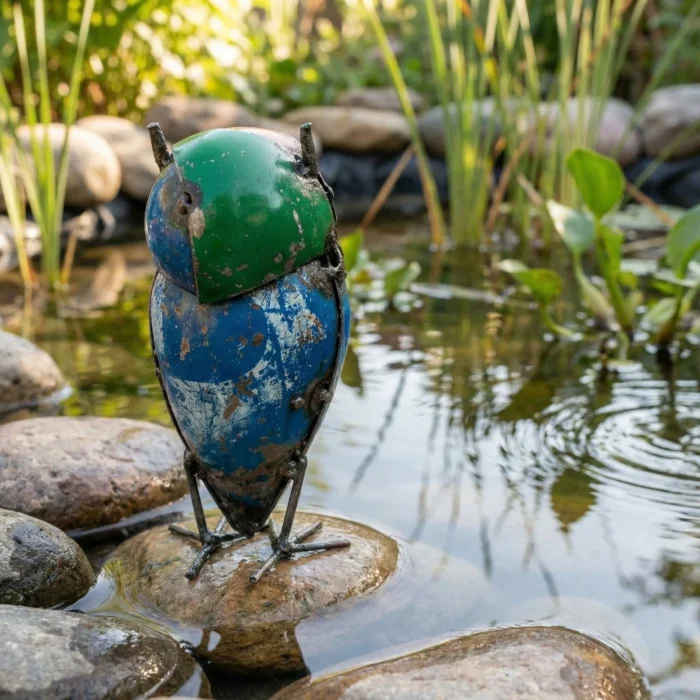 Sculpture chouette en métal de récupération - statue fer forgé - lac