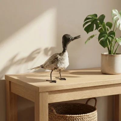 Canard - Sculpture oiseau métallique récupération - Décoration jardin extérieur - Fond blanc - inteireur