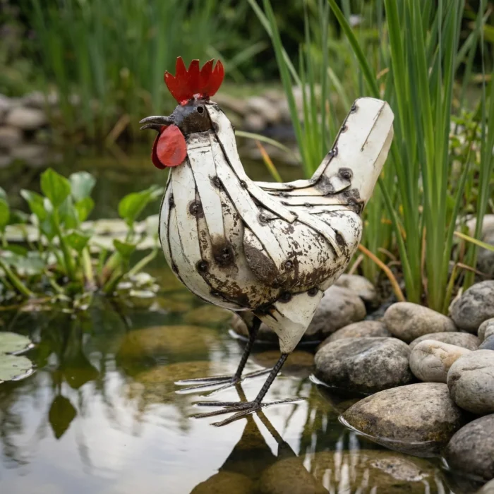Poule - 40 cm - Sculpture animaux de la ferme - métal récupération - Lac