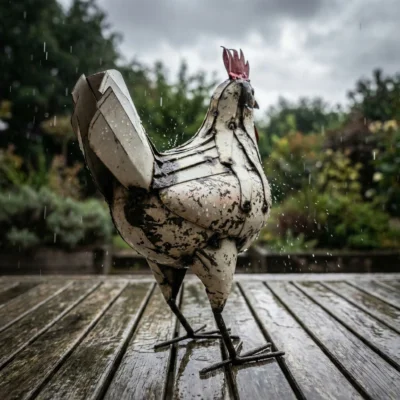 Poule - 40 cm - Sculpture animaux de la ferme - métal récupération - pluie